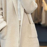 Women's Shawl Collar Wool Cardigan | Open Front Deep Pockets Side