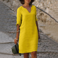 Women's Shirt Midi Dress | V-Neck Three-Quarter Sleeves Side