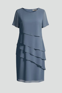 Women's Short Sleeve Layered Dress | Tiered Front Straight Hem Hero