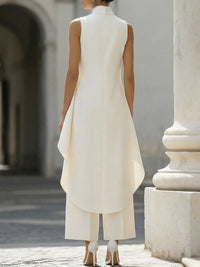 Women's Sleeveless Wide-Leg Trouser Set | Asymmetric Draped High Neck Side