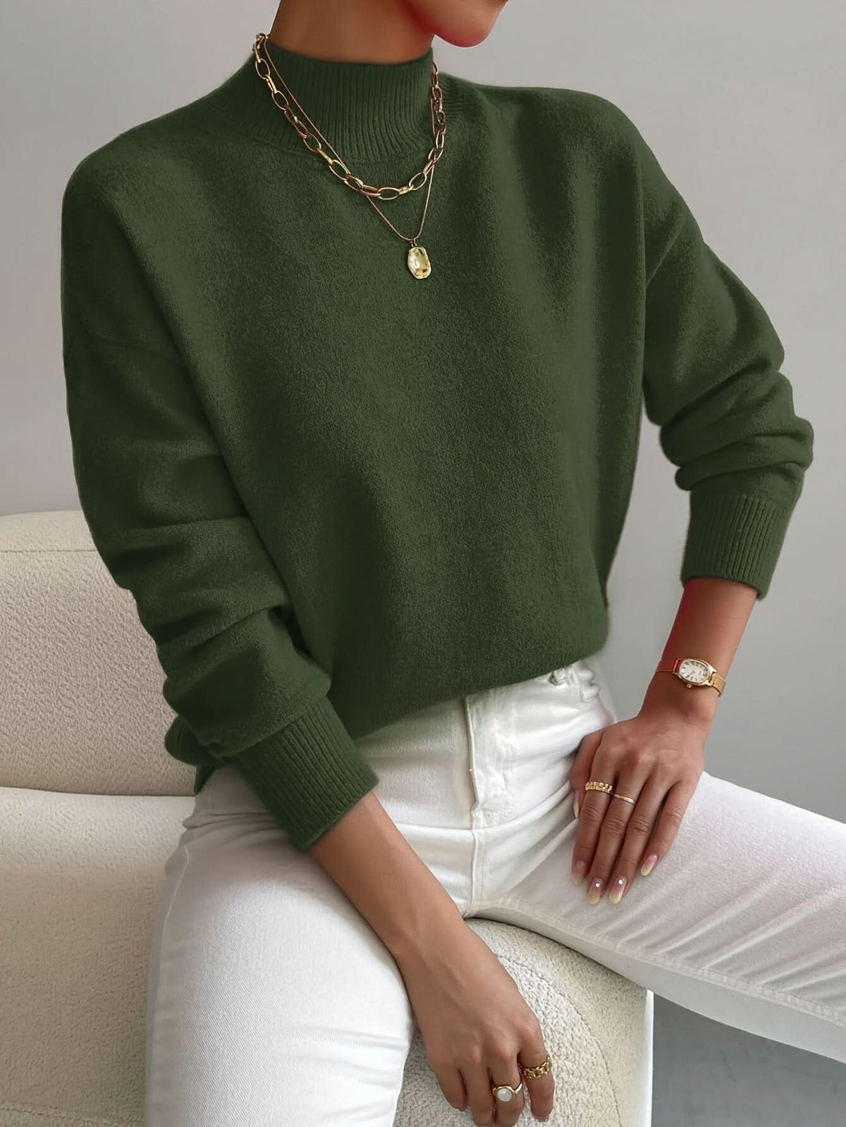 Women's Slim Fit Roll Neck Jumper | Soft Knit Warm Drape Angle