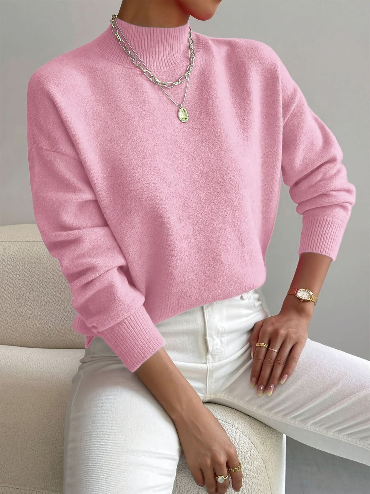 Women's Slim Fit Roll Neck Jumper | Soft Knit Warm Drape Detail
