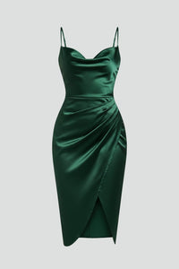 Women's Slim Strap Draped Dress | Fitted Waist with Side Slit Hero