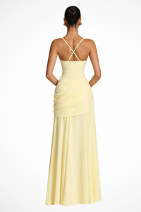 Women's Square Neck Ruched Maxi Dress | Wedding Guest with Side Slit Detail