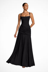 Women's Square Neck Ruched Maxi Dress | Wedding Guest with Side Slit