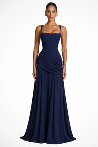 Women's Square Neck Ruched Maxi Dress | Wedding Guest with Side Slit Side