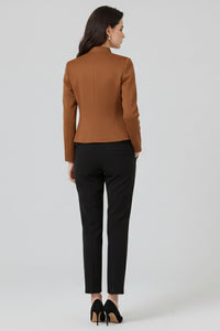 Women's Stand Collar Button Blazer | Military Double-Breasted Fit Back