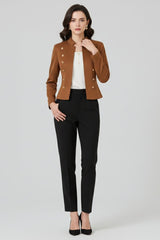 Women's Stand Collar Button Blazer | Military Double-Breasted Fit