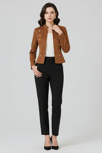 Women's Stand Collar Button Blazer | Military Double-Breasted Fit Front