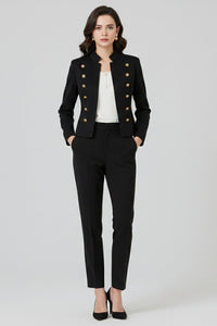 Women's Stand Collar Button Blazer | Military Double-Breasted Fit Lifestyle