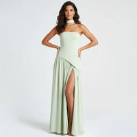 Women's Strapless A-Line Maxi Dress | Shawl with Asymmetric Peplum Hem Detail