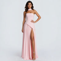 Women's Strapless A-Line Maxi Dress | Shawl with Asymmetric Peplum Hem Front