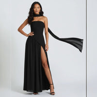Women's Strapless A-Line Maxi Dress | Shawl with Asymmetric Peplum Hem Lifestyle