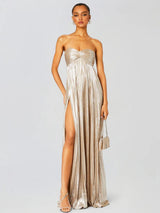 Women's Strapless Maxi Dress | Wedding Guest Twisted Bodice Leg Split