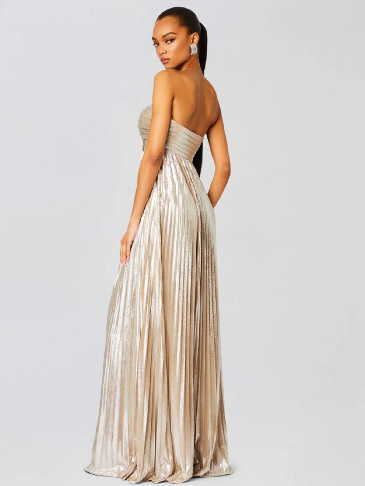Women's Strapless Maxi Dress | Wedding Guest Twisted Bodice Leg Split Side