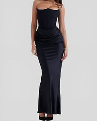 Women's Strapless Wedding Guest Maxi Dress | Draped Hip Ruching Detail