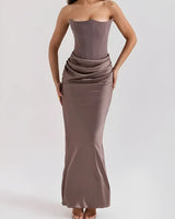 Women's Strapless Wedding Guest Maxi Dress | Draped Hip Ruching