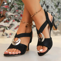 Women's Strappy Open Toe Heels | Ankle Strap with Ring Detail Hero