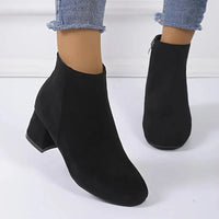 Women's Suede Ankle Boots | Block Heel with Side Zip Back