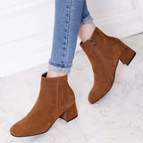 Women's Suede Ankle Boots | Block Heel with Side Zip