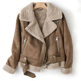 Women's Suede Aviator Jacket | Sherpa Lined Moto Lapel