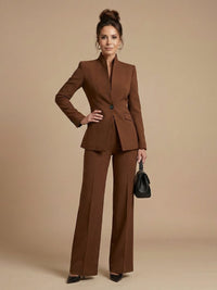 Women's Tailored Suit | Structured Stand Collar Flared Trousers Lifestyle