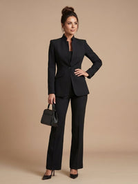 Women's Tailored Suit | Structured Stand Collar Flared Trousers View 12