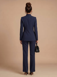 Women's Tailored Suit | Structured Stand Collar Flared Trousers View 19