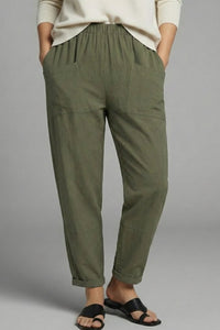 Women's Tapered Trousers | Elastic Waist with Side Pockets Close Up