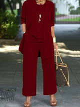 Women's Three-Piece Pantsuit | Cardigan Top and Trousers Set