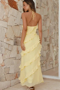 Women's Tiered Ruffle Halter Neck Maxi Dress | Flowing Summer Style Detail