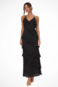 Women's Tiered Ruffle Halter Neck Maxi Dress | Flowing Summer Style Side