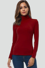 Women's Turtleneck Long Sleeve Sweater | Fitted Plain Knit