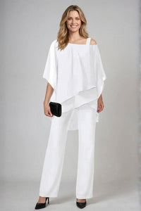 Women's Two Piece Set | Asymmetrical Top Wide Leg Trousers Close Up