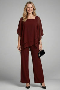 Women's Two Piece Set | Asymmetrical Top Wide Leg Trousers Full