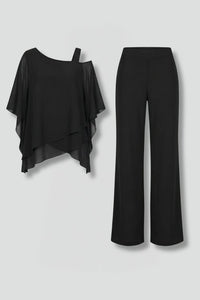 Women's Two Piece Set | Asymmetrical Top Wide Leg Trousers Hero