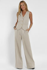Women's V-Neck Waistcoat Set | Two Piece Trouser Outfit