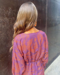 Women's Vintage Print V-Neck Dress | Long Sleeve Knot Front Alternate