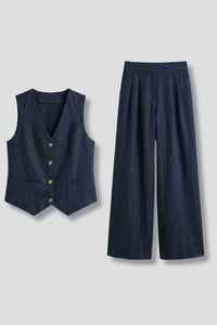 Women's Waistcoat Trouser Set | V-Neck Wide Leg Two Piece Hero