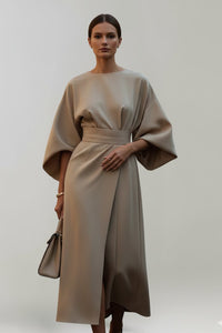 Women's Wide Sleeve Belted Midi Dress Detail