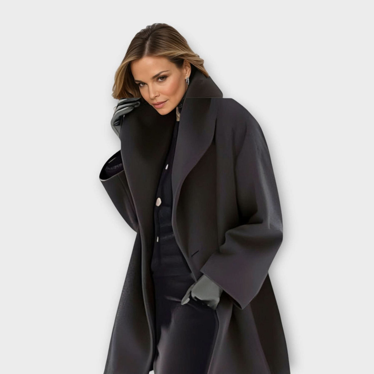 Women's Wool Coat | Oversized Shawl Collar Warm Detail