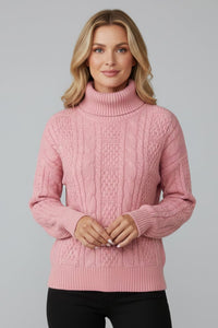 Women's Zip Neck Cable Knit Jumper | Half Zip Fitted Cuffs Angle