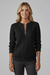 Women's Zip Neck Cable Knit Sweater | Half Zip Fitted Cuffs
