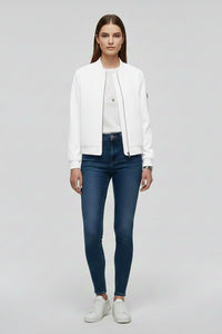 Women's Zipped Bomber Jacket | Elasticated Hem Straight Cut Lifestyle