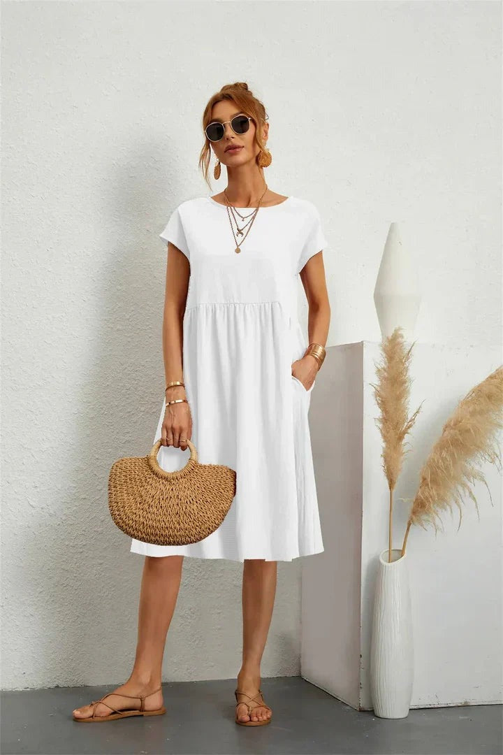 Women's Casual Short Sleeve Pocket Dress - lifestyle