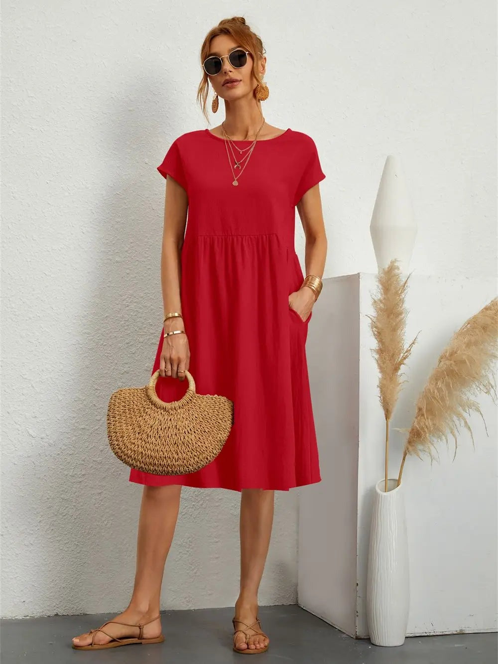 Women's Casual Short Sleeve Pocket Dress - look