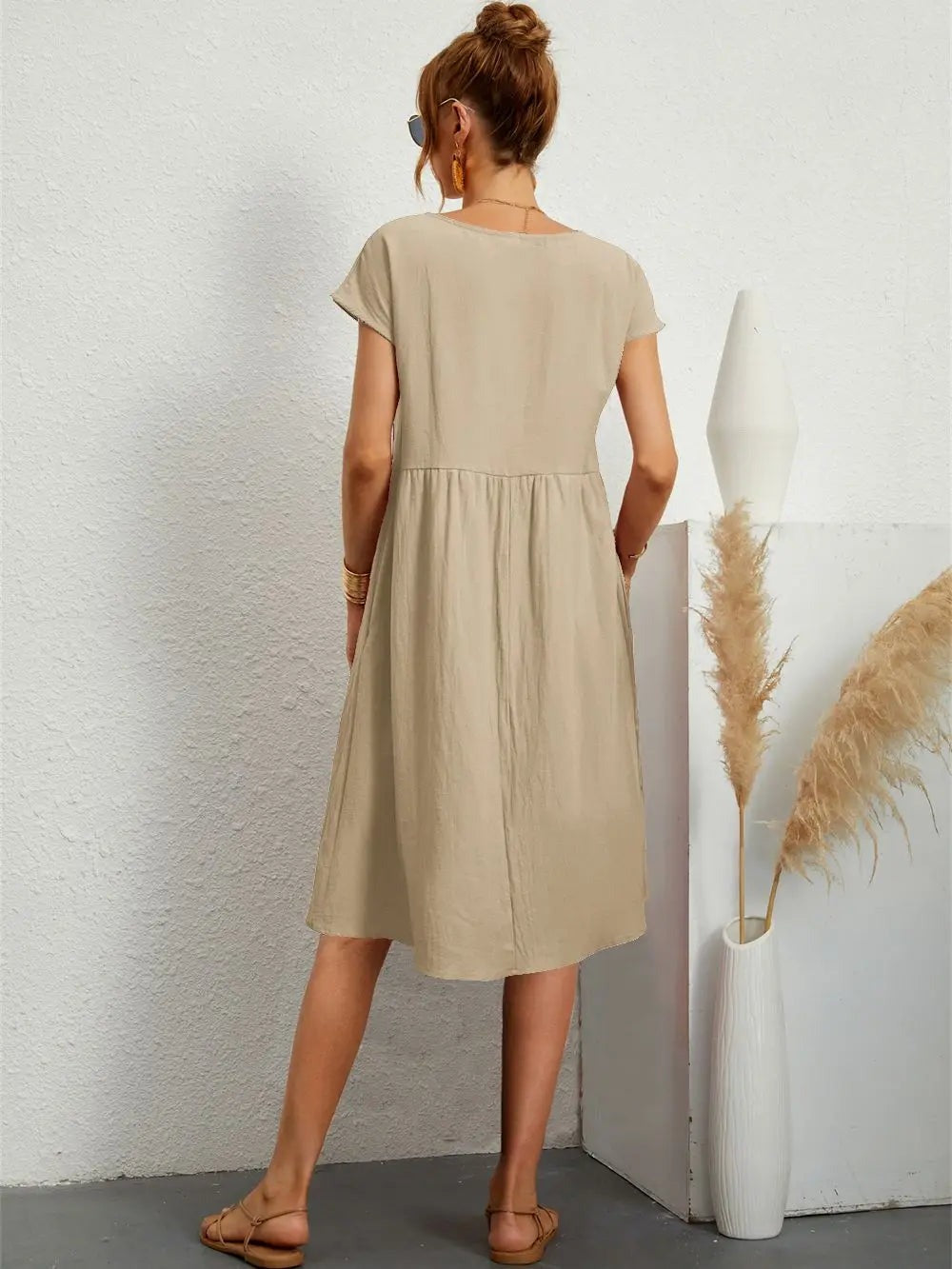 Women's Casual Short Sleeve Pocket Dress - view