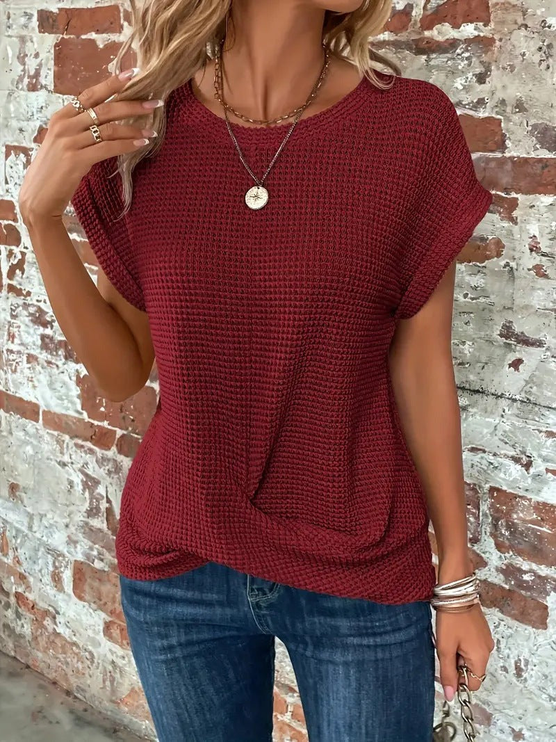 Women's Casual Tee | Waffle Twist Hem - lifestyle