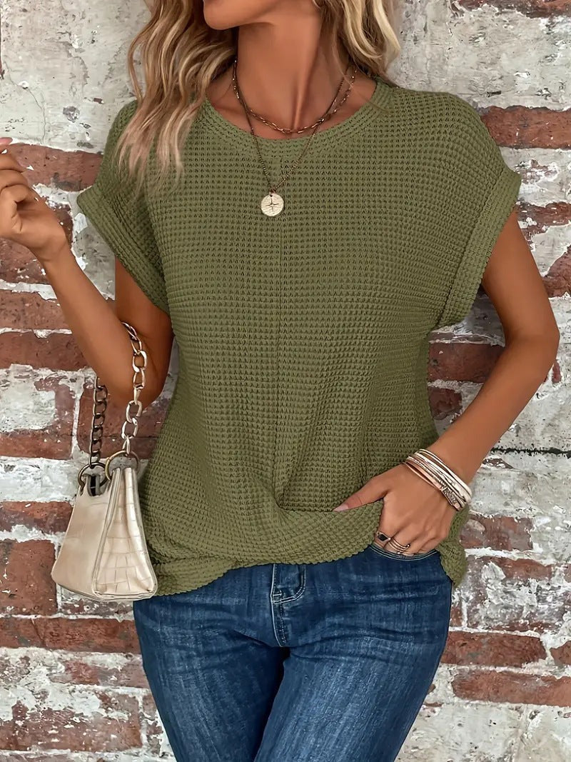 Women's Casual Tee | Waffle Twist Hem - side