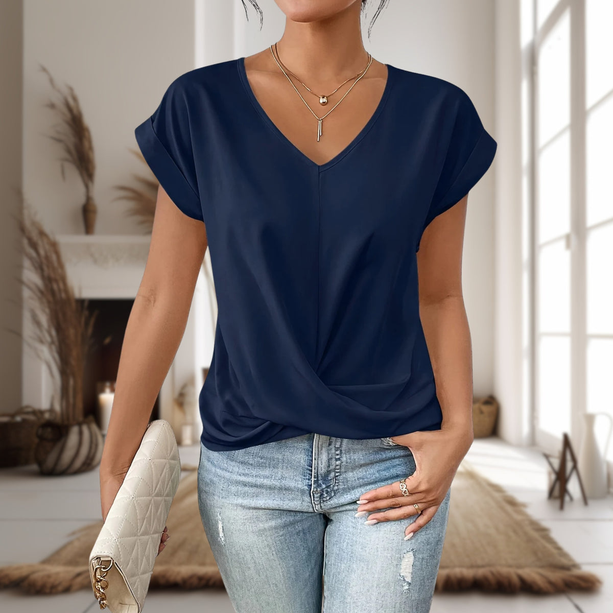 Women's Casual Top | Sweetheart Neck Twist Hem - detail